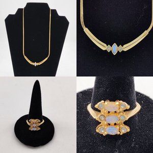 Vintage Avon Opalesque Splendor Gold Tone Faux Opal Necklace/Ring (Sz 6.75) Set